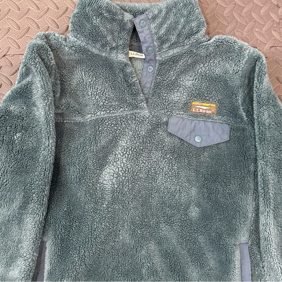 L.L. Bean Green Fleece Jacket Quarter Snap Pullover Teal PoKets Size Small - Picture 3 of 7